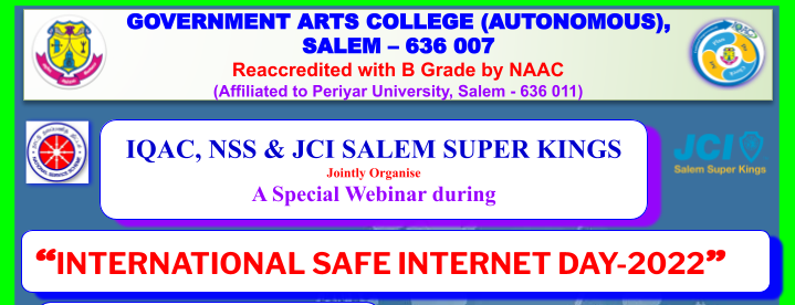 IQAC, NSS and JCI Salem Super Kings jointly organizes a special webinar during “International Safe Internet Day-2022”